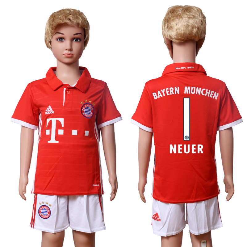 2016-17 Bayern Munich 1 NEUER Home Youth Soccer Jersey